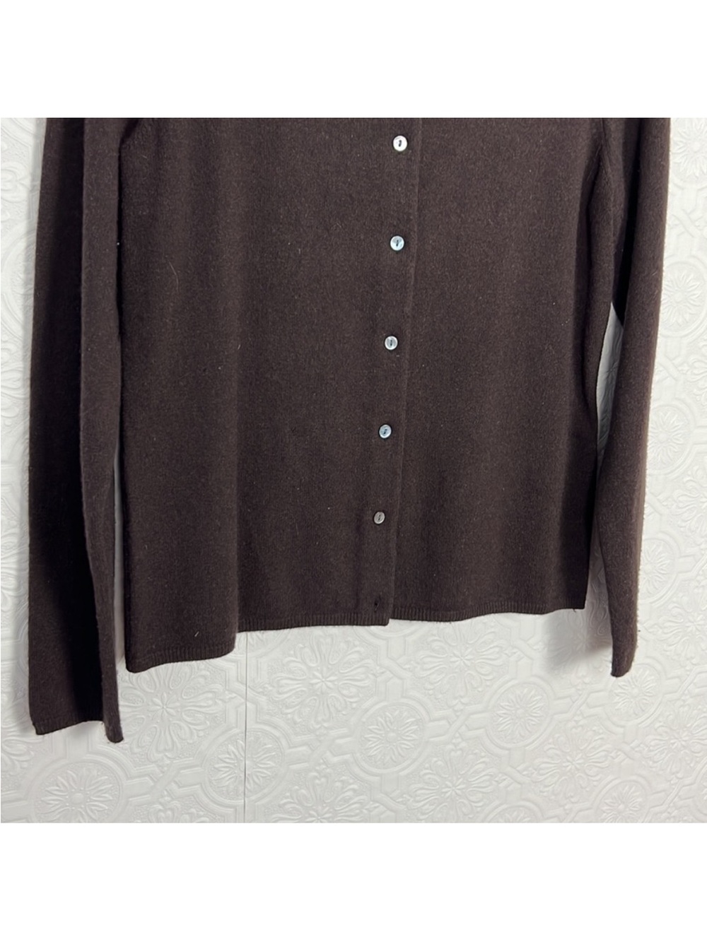 Charter Club 100% Cashmere Dark Brown Cardigan Quiet Luxury Minimalist Large - Picture 3 of 5